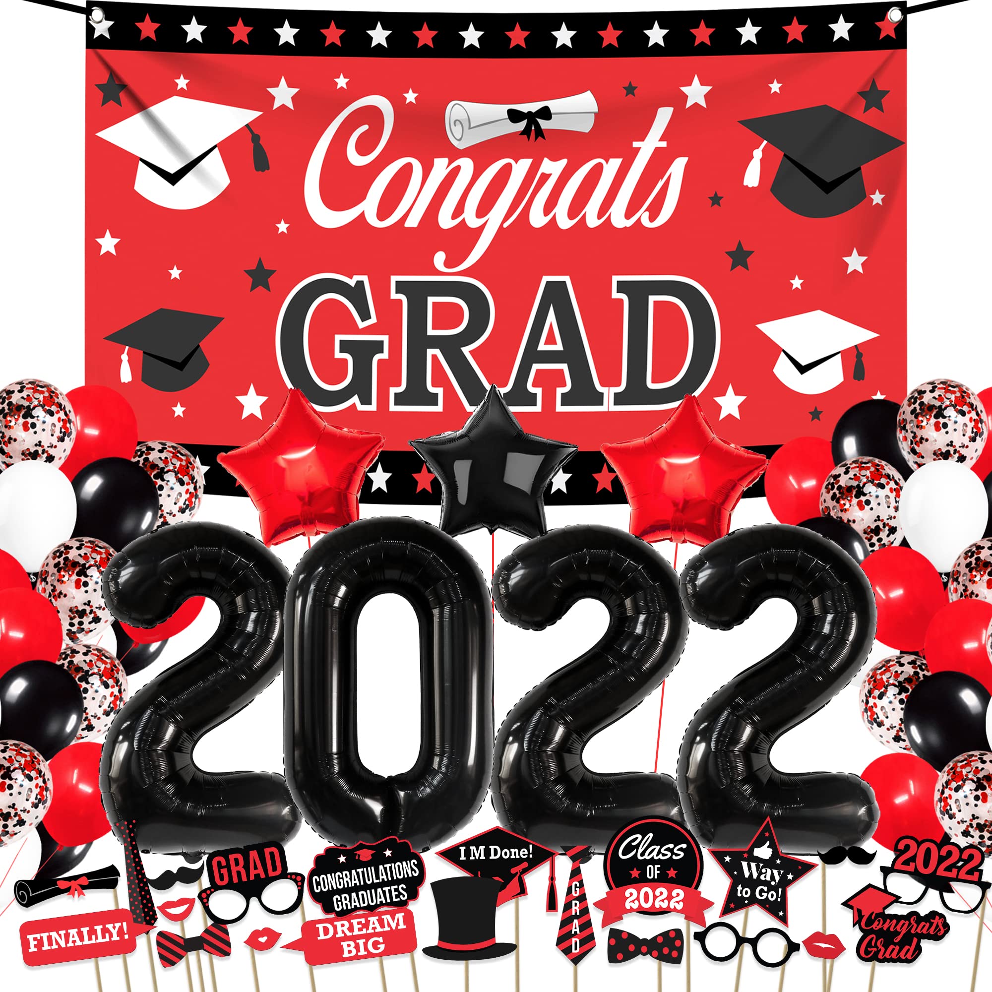 Buy Huge, Red and Black Graduation Decorations 2022 - Pack 65, Black
