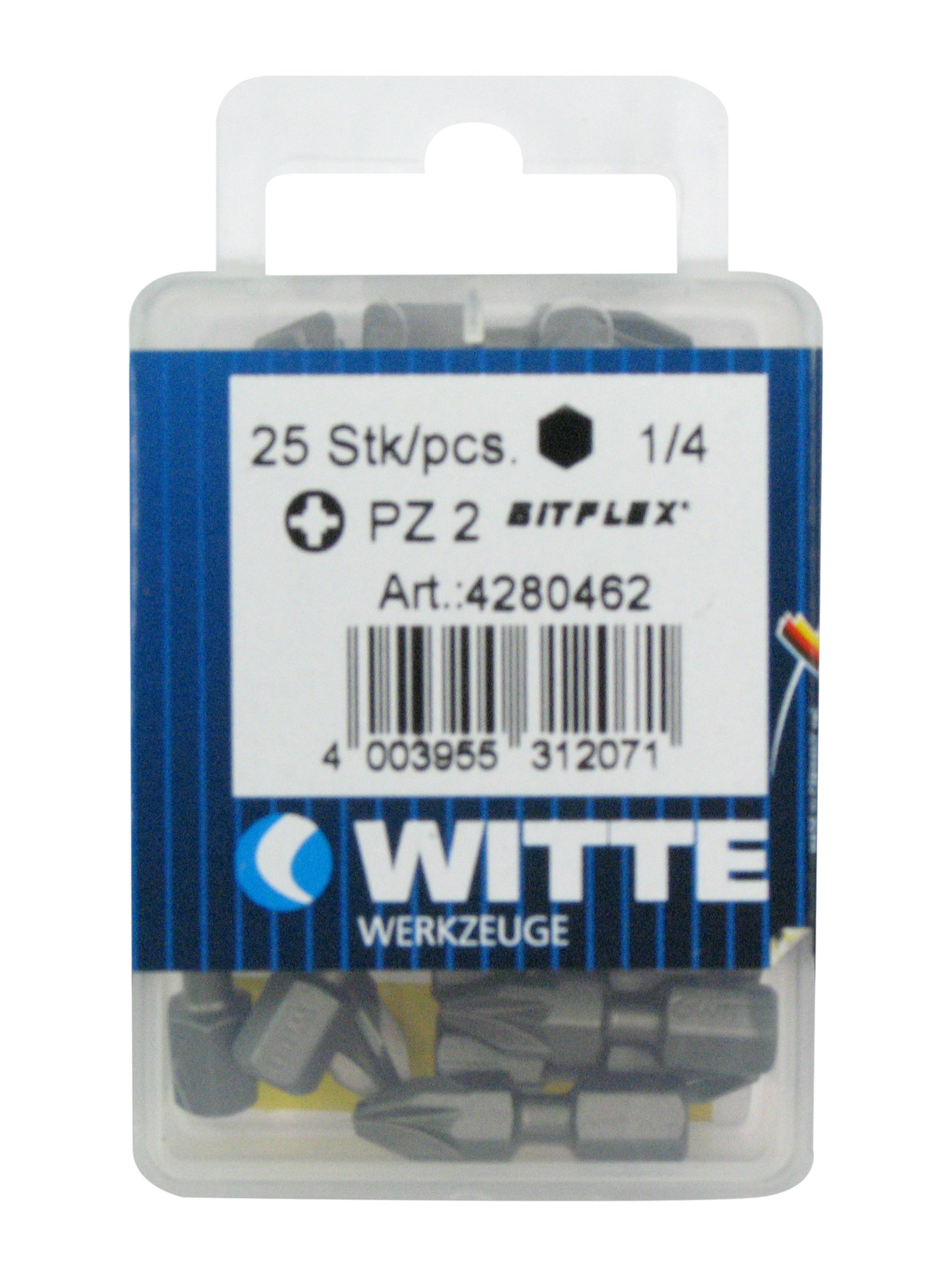 WITTE 428046 - Puntas destornillador en cajita de plástico - Largo 25 mm - PZ 2 BITFLEX - 25 unidades.