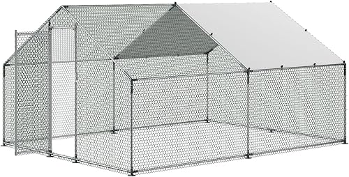 Vista 150 de VEVOR Gallinero de metal, 6.56 x 6.56 x 6.56 pies con tapa, gallinero de techo con cerradura de seguridad, corrales de aves de corral para patio
