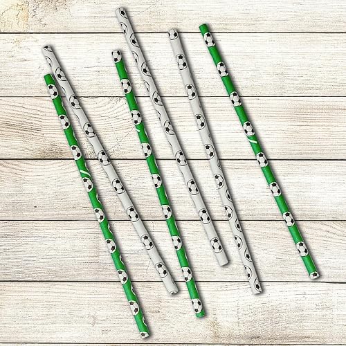 Miniatura 3 de CTIGERS Pajitas de papel para fiesta de fútbol americano, patrón negro y verde, 2 colores mixtos, biodegradables, caja de 100