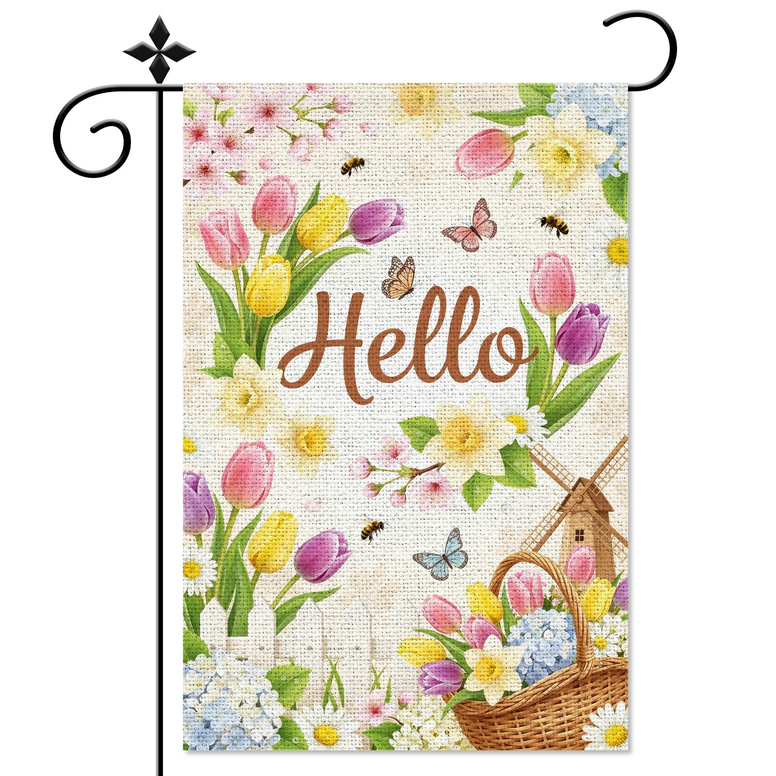 Bandera de jardín con flores de tulipán para decorar exteriores de casas