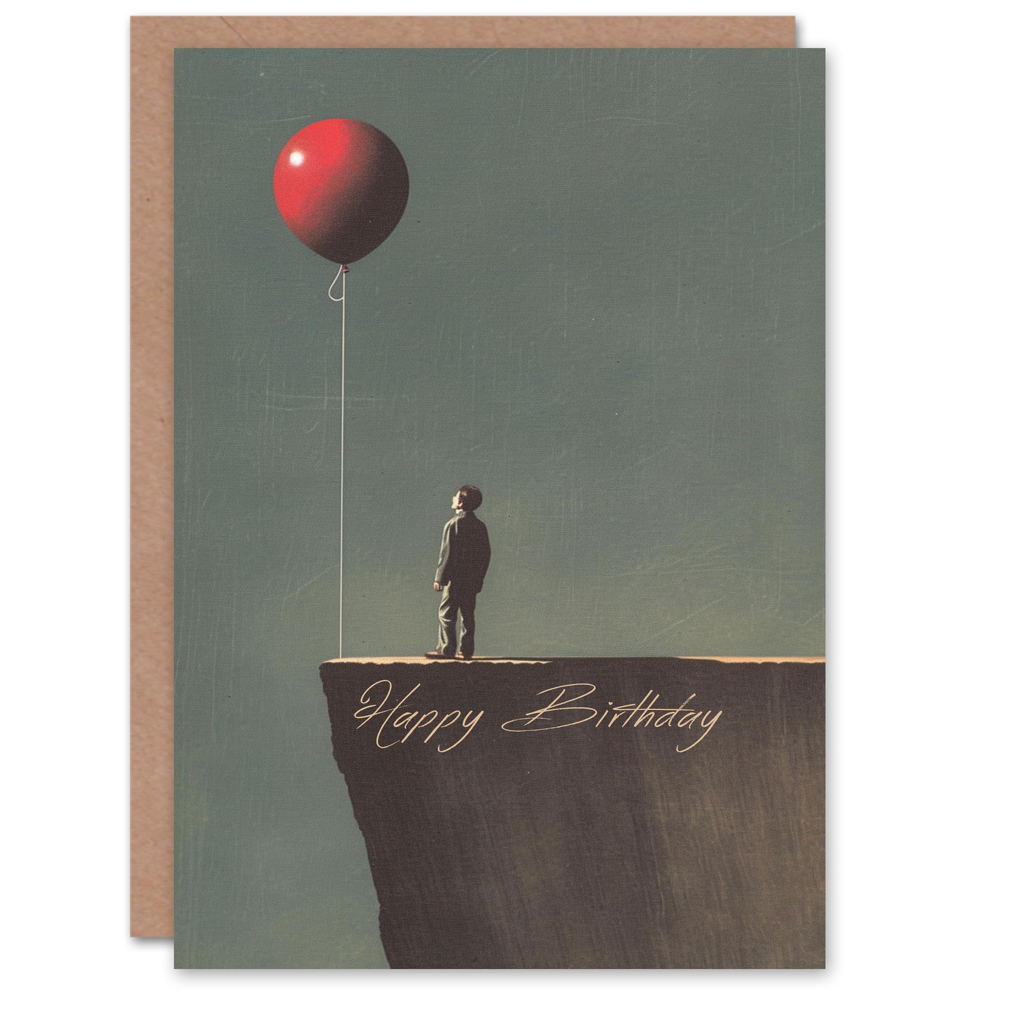 Artery8 Birthday Card Boy with Balloon on Cliff Abstract Retro For Him Man Male Dad Brother Son Papa Grandad Greeting Card