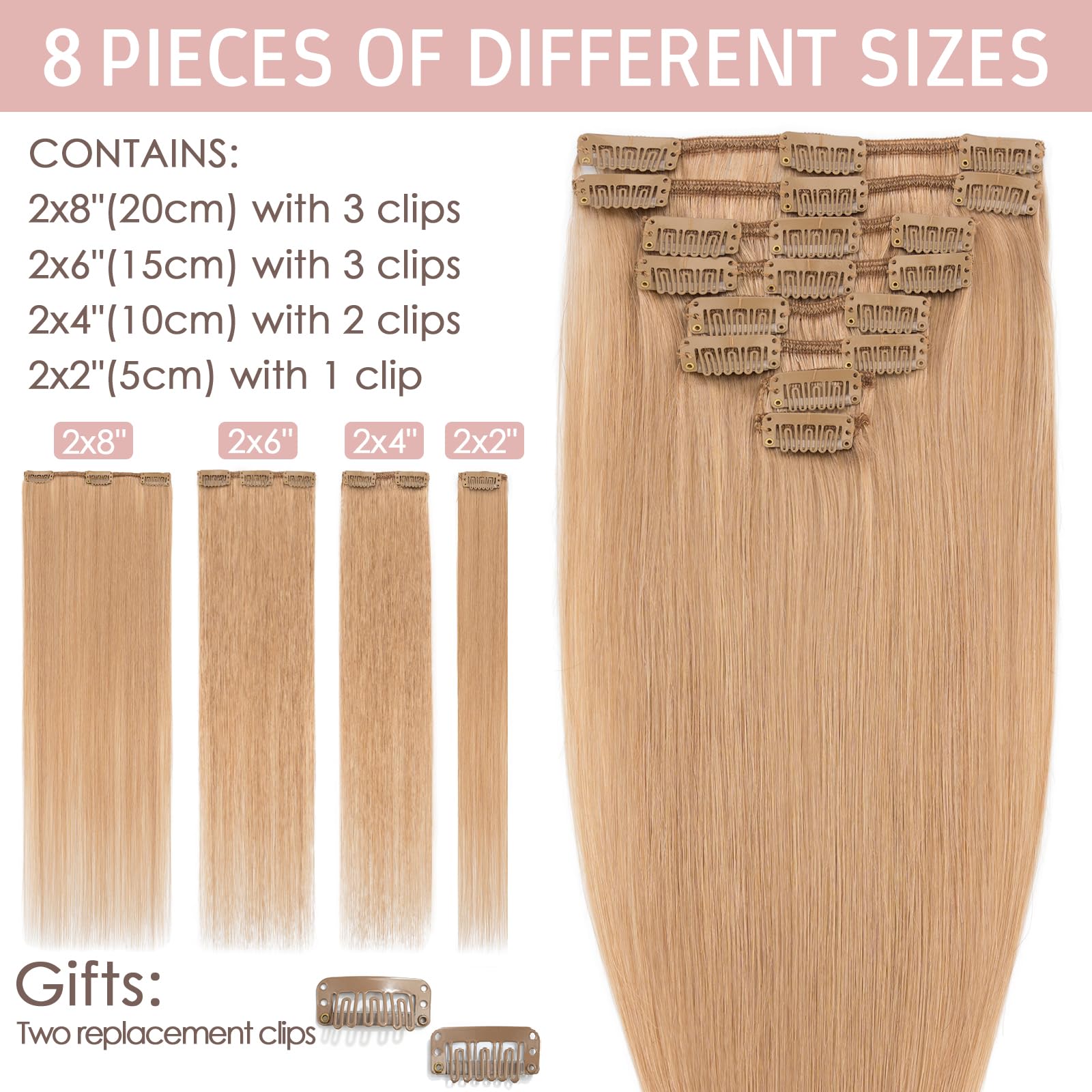 Silk-co 10inch Hair Extensions Clip in Hair Extension Human Hair #04 Medium Brown -Basic Thickness-Thin Weft- 8 Pieces Real Remy Straight Hair Extensions[50g] — view 197