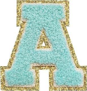 3Pcs Letter Patches Varsity Glitters Chenille,SPRT Iron on Blue Letter Patch,Alphabet Cloth Patch for Team Costume Decoration 3.1in Height A (3 Pieces)