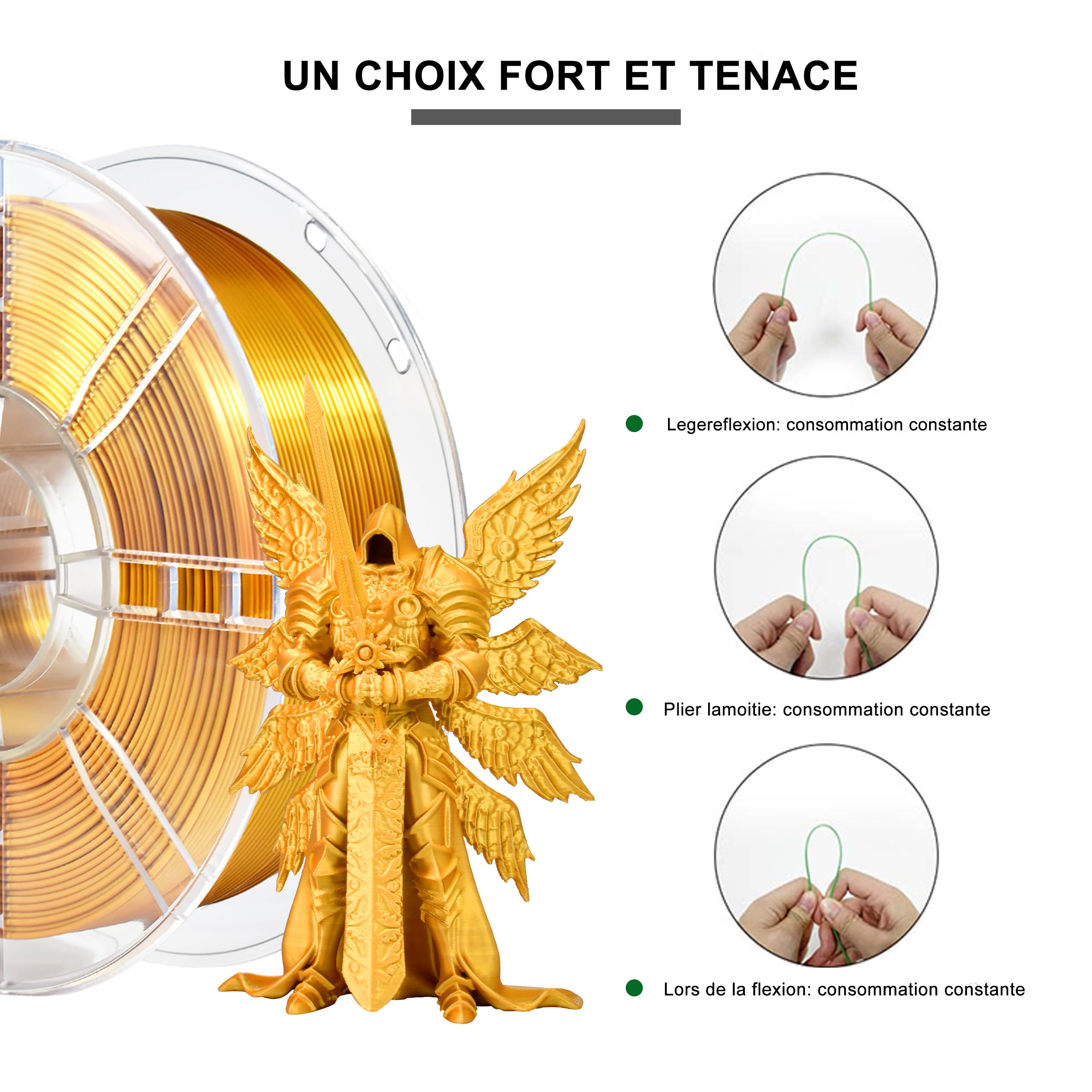 iBOSS PLA Plus (PLA+) Shiny Silk 3D Printer Filament 1,75 mm Silk PLA + 1,75 Dimension Accuracy +/- 0,02 mm, Bobine de 1 kg (2,2 kg) pour imprimante 3D FDM (Silk Gold)