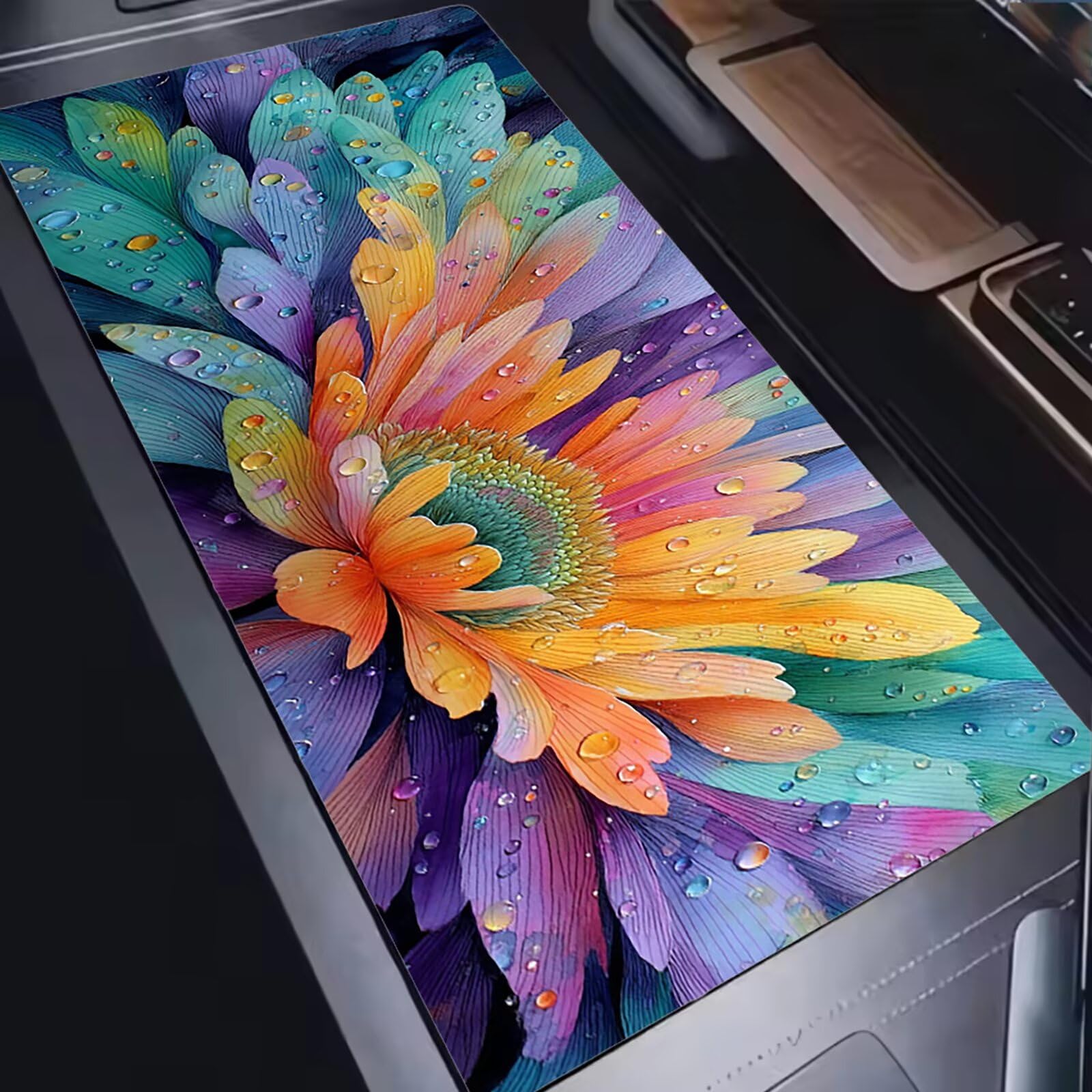 Tappetino Mouse XXL 1200x600x3mm Mouse Pad Gaming, Fiori Colorati, Mousepad Base Antiscivolo, Esteso Accessori Scrivania Tracciamento Ad Alta Precisione tappetino per Computer e Ufficio, PC, C0P-714