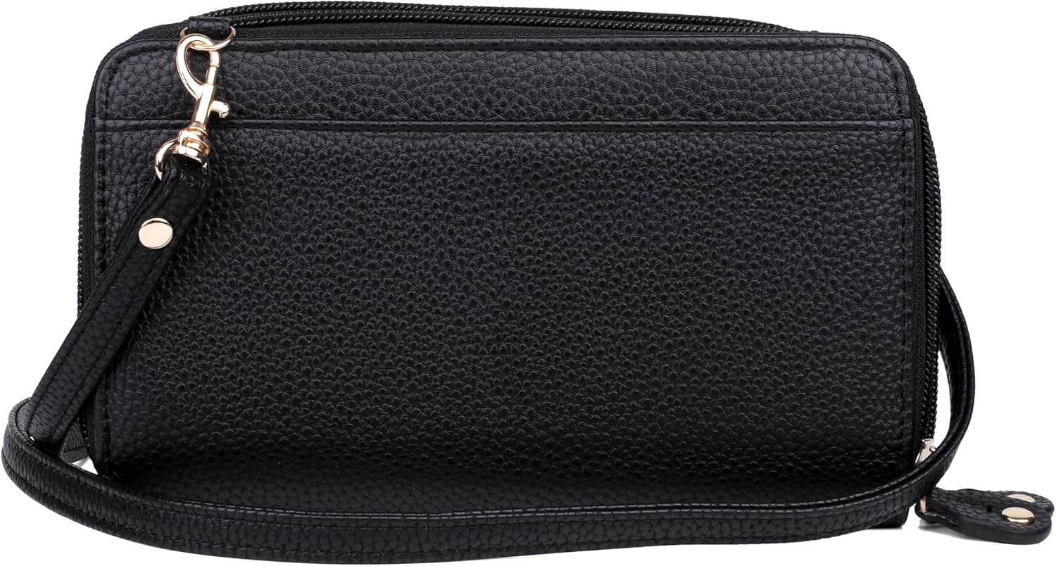 Julia Buxton RFID Blocking Wallet on a String for Women - Compact Crossbody Bag with Removable Wristlet Strap, 15 Card Slots & Multiple Zip Pockets, Black - Image 2