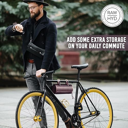 Miniatura 4 de RAW HYD Bolsas de manillar de cuero de grano completo para bicicletas, estilo vintage, bolsa de herramientas de motocicleta para almacenamiento