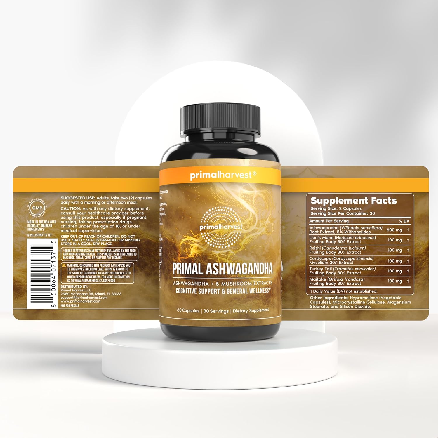 Primal Harvest Ashwagandha Supplement with 5 Mushroom Extracts: Lion’s Mane, Reishi, Cordyceps, Turkey Tail & Maitake for Immune Support & Cognitive Health - Image 3