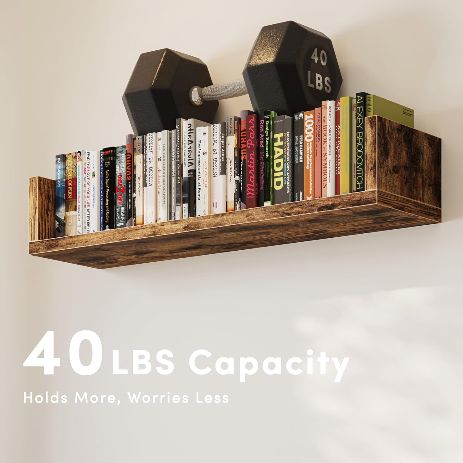 Wall Bookshelf, Set of 3, U Shaped Floating Bookshelf, Hanging Bookshelves for Wall, Wall Mounted Shelves for Living Room Bedroom Office (Rustic Brown, 17 Inches, 3)