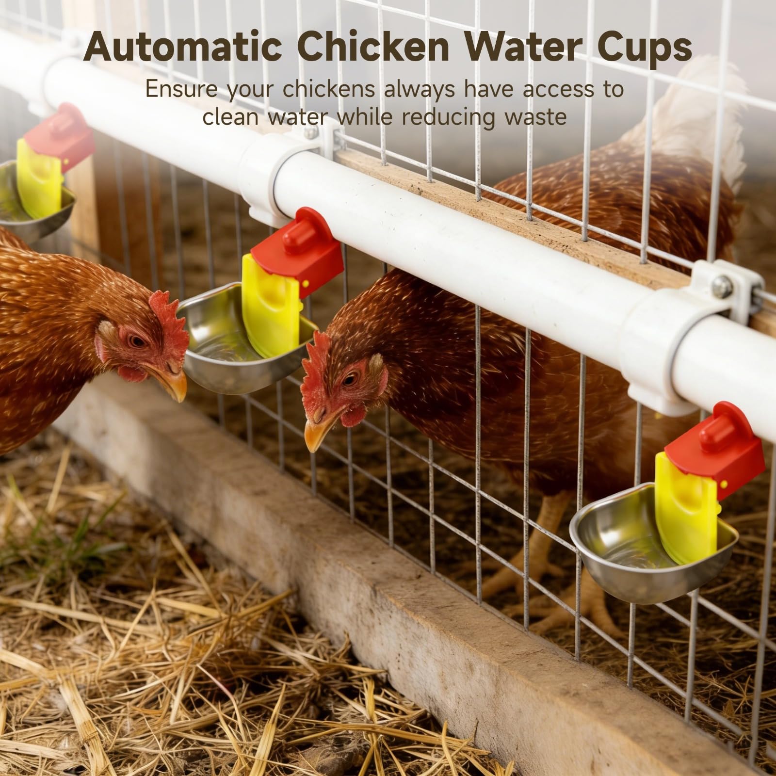Paquete de 8 tazas de agua de pollo de metal grande y resistente, para sistema de riego de aves de corral y conejos