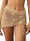 Women's Pure hand Crochet Hollow Out Shell Khaki Swimwear Swimsuit Cover Up Beach Skirt.(SJJ71)