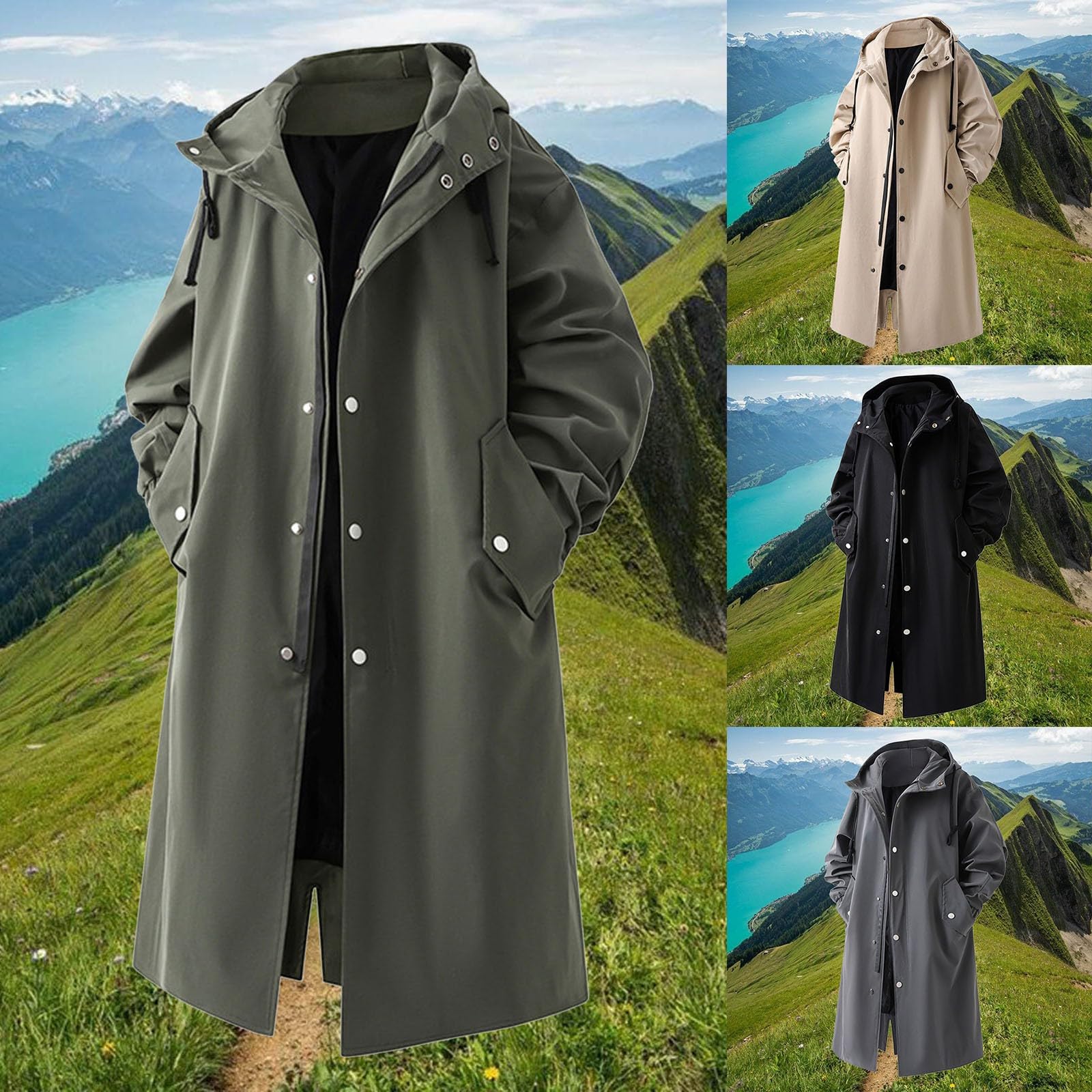 Chubasquero para hombre, impermeable, largo, gabardina, abrigo ligero y cálido, chaqueta de entretiempo con bolsillos, gabardina holgada, chaqueta cortavientos, chaqueta de motociclismo
