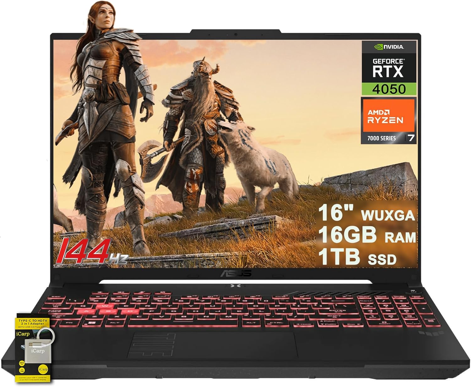 ASUS TUF Gaming A16 Laptop 16" WUXGA IPS 144Hz AMD 6-core Ryzen 7 7445HS 16GB RAM 1TB SSD GeForce RTX 4050 (Up to 194 AI Tops) RGB Backlit USB4 Two-Way AI Noise Cancelation Win11 ICP Hub