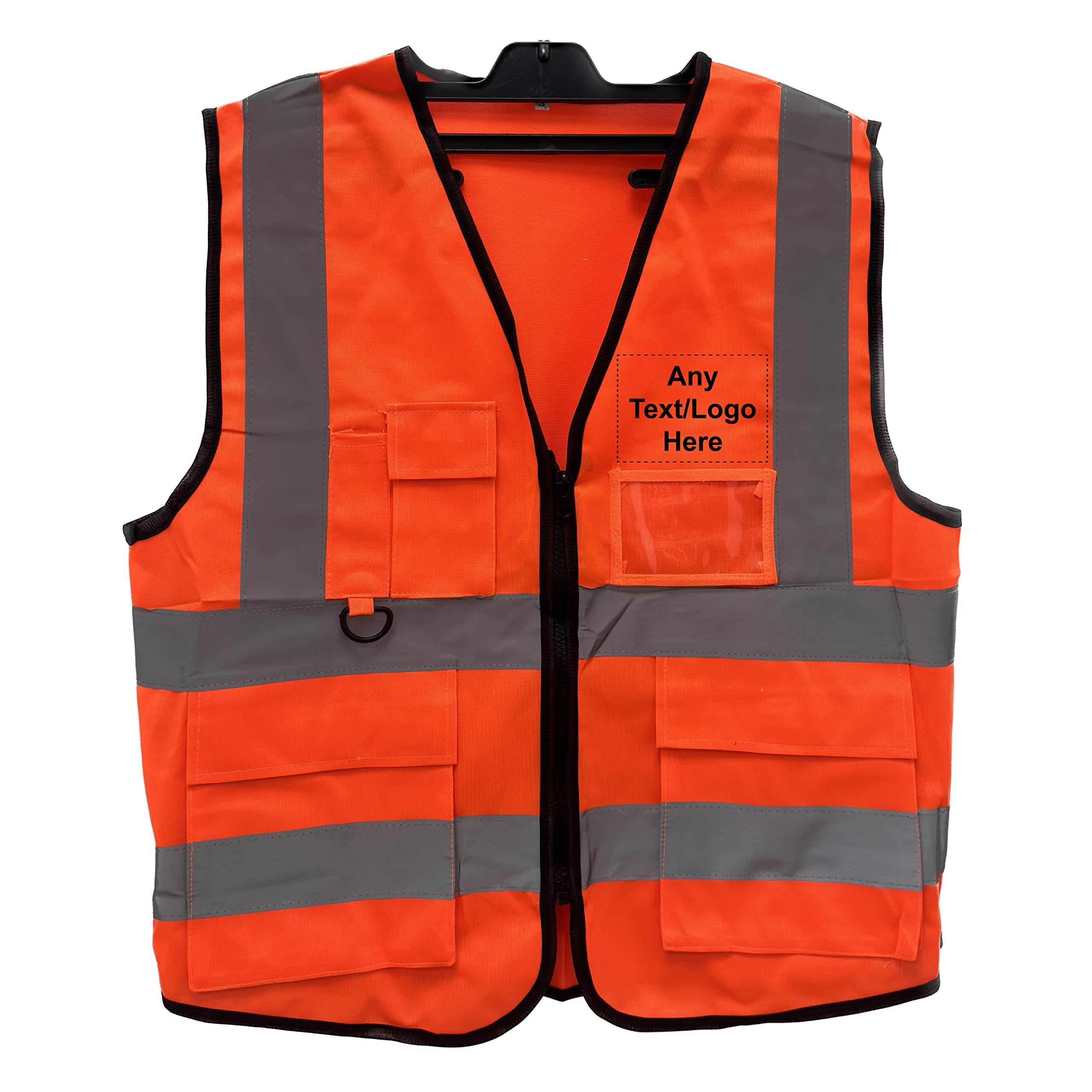 PB TECH Personalised Printed Reflective Hi-Viz Vest, High Visibility hi viz Reflective Vest, Custom Logo Class 2 hi vis Zipper With Phone ANd ID Pockets