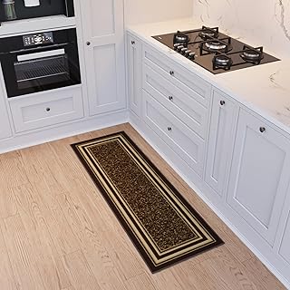 Ottomanson Hallway Runner Rug 20" x 59" Non Slip Border Area Rugs Easy to Clean Laundry Rug Runner Durable & Pet Friendly Floor Carpet Runners for Hallways Entryway Living Room Kitchen, Brown
