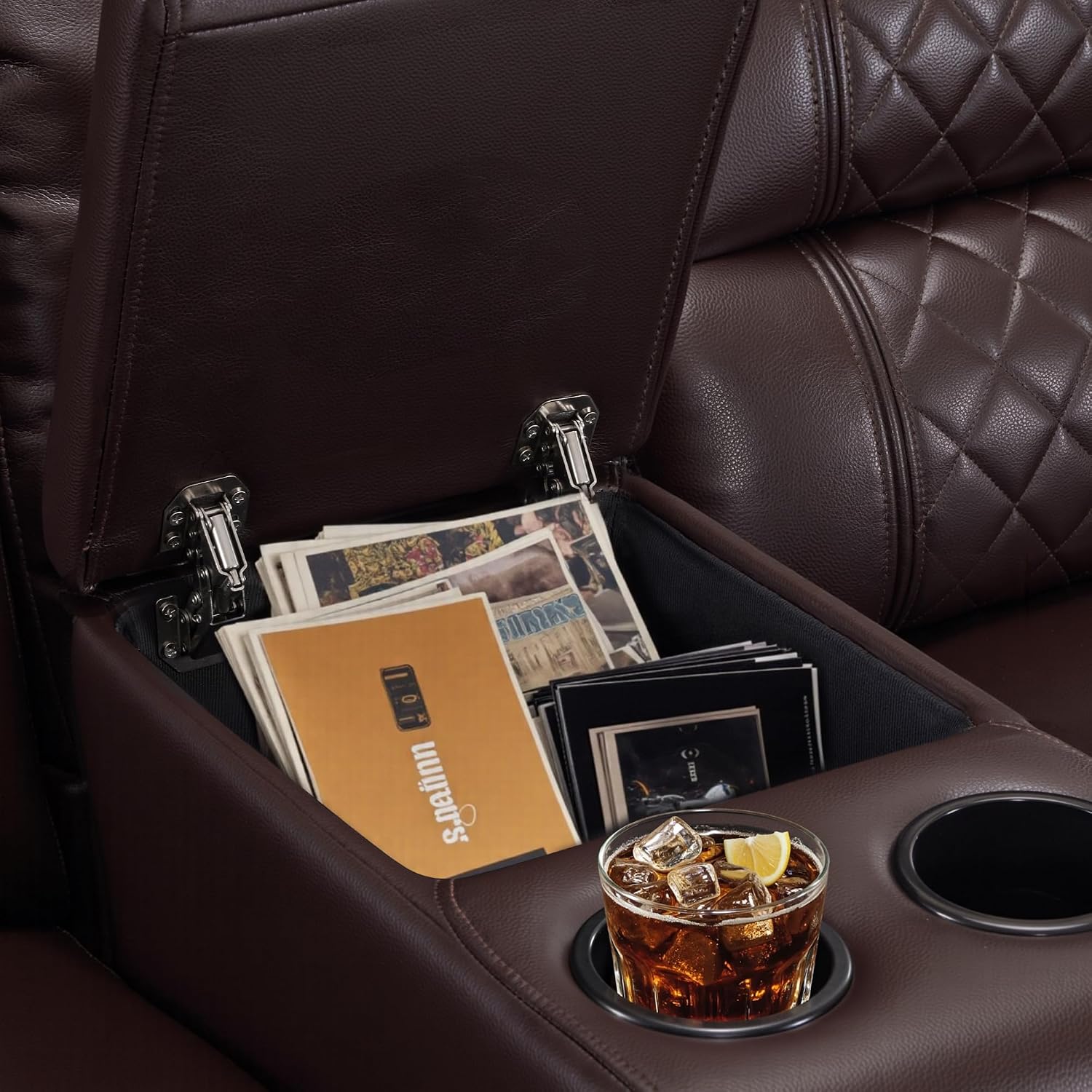MCombo Zero Gravity Power Recliner Loveseat with Adjustable Headrest for Living Room, Home Theater Seating with USB & Type-C Port, Armrest Storage & LED HTS480 (Dark Brown, Loveseat with Console)