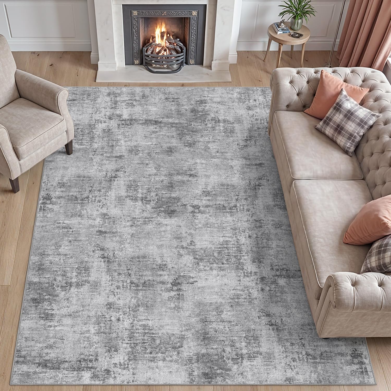 DEXI Modern Abstract Area Rugs for Living Room 152 x 244 cm, Non-slip Washable Carpet, Super Soft and Thin Pile Floor Mat Rug for Bedroom, Dining, Light Grey