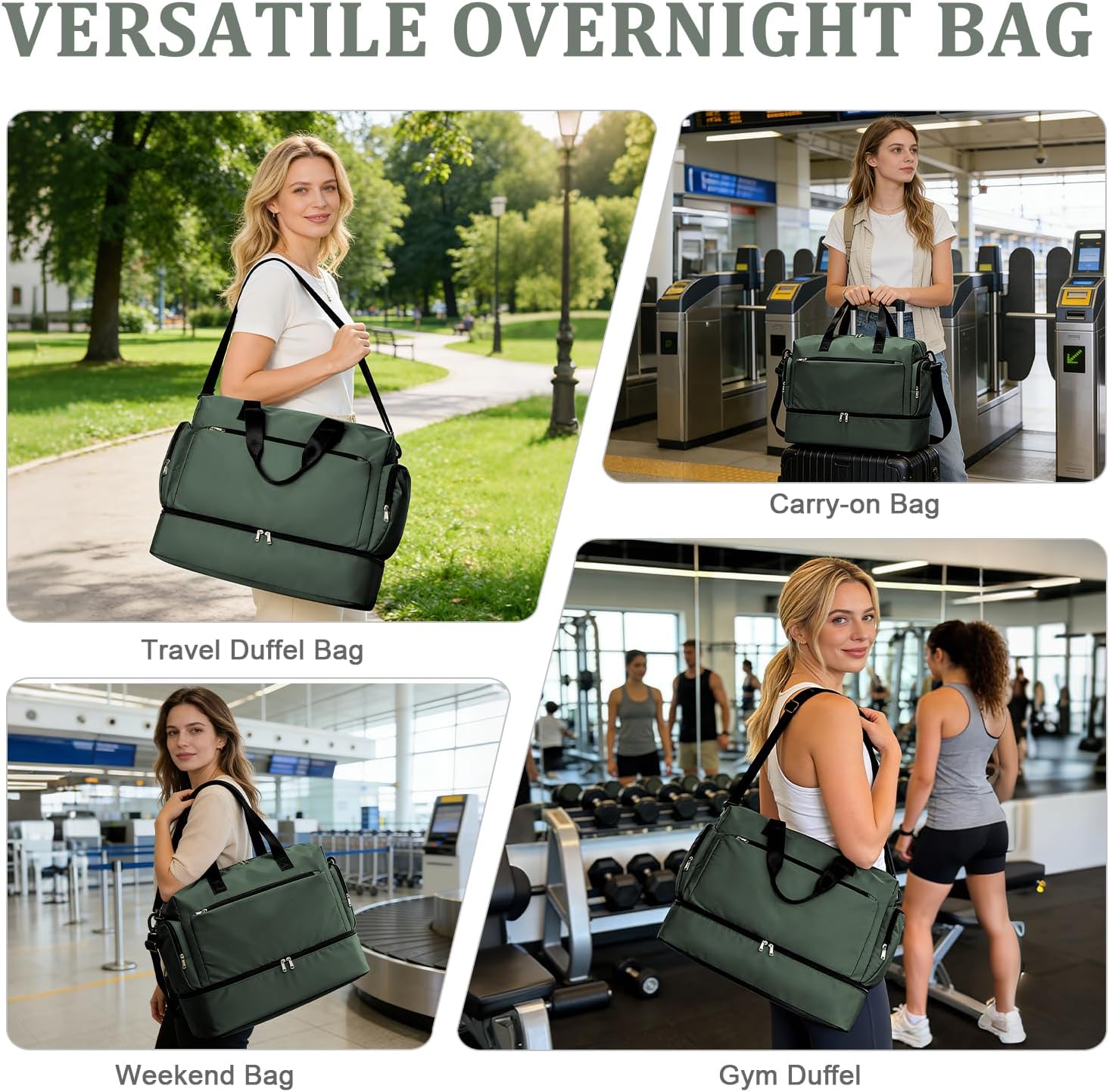 Weekender Bags for Women Men,Carry-on Overnight Travel Duffel Bag, Personal Item Travel Bag with Shoes Compartment & Wet Pocket