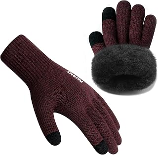 Wool Winter Gloves Men Women Fleece lined Knit Gloves with Touchscreen Fingers Insulated Gloves Keep Hand Warm Gift