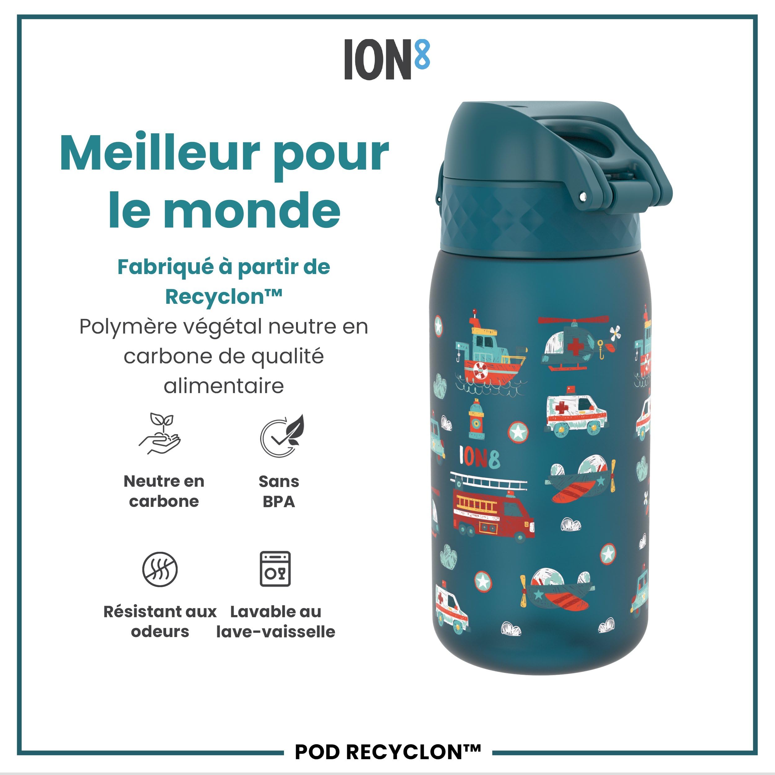 Ion8 Gourde Enfant 350ml Anti-Fuite Verrouillage Sécurisé Sans BPA Lave-Vaisselle