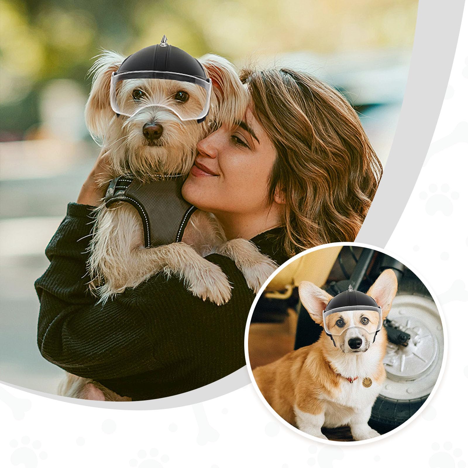 Casque pour chien avec lunettes de soleil pour chien - Protection UV - Transparent - Pour petits chiens, chiots