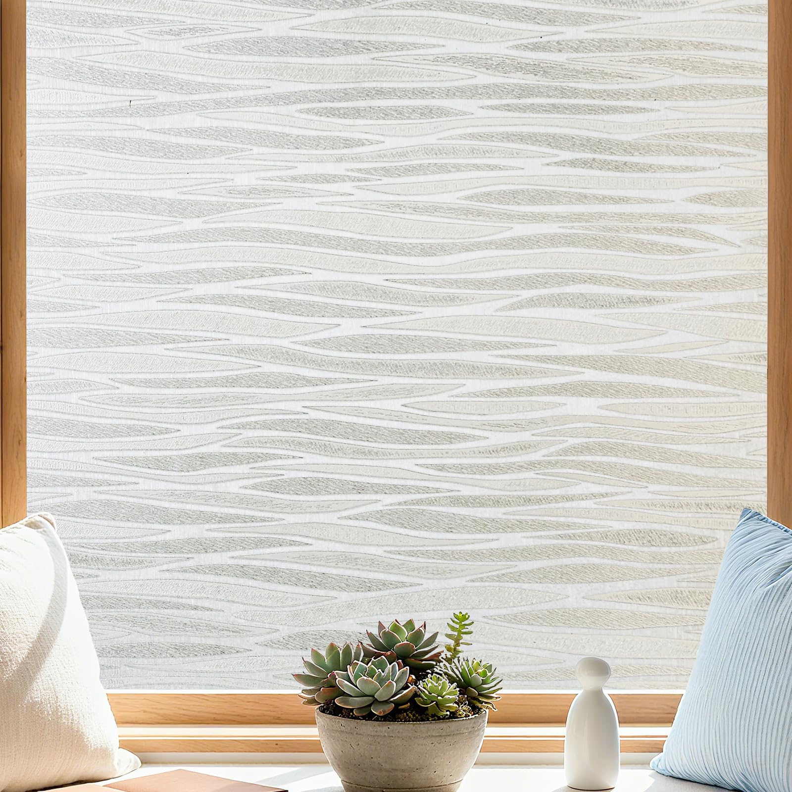 Finnez Frosted Sichtschutz-Fensterfolie, statisch haftend, nicht klebend, dekorative Abdeckung für Glastüren und Fenster, kein Kleber, entfernbare Haftungen, UV-blockierend, Wellen-Design, für Zuhause