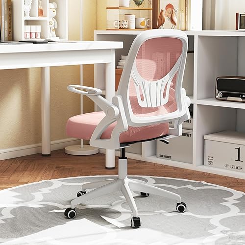 Miniatura 2 de Giantex Silla de oficina de malla, silla de escritorio ergonómica con brazos abatibles y soporte lumbar, escritorio giratorio de altura ajustable