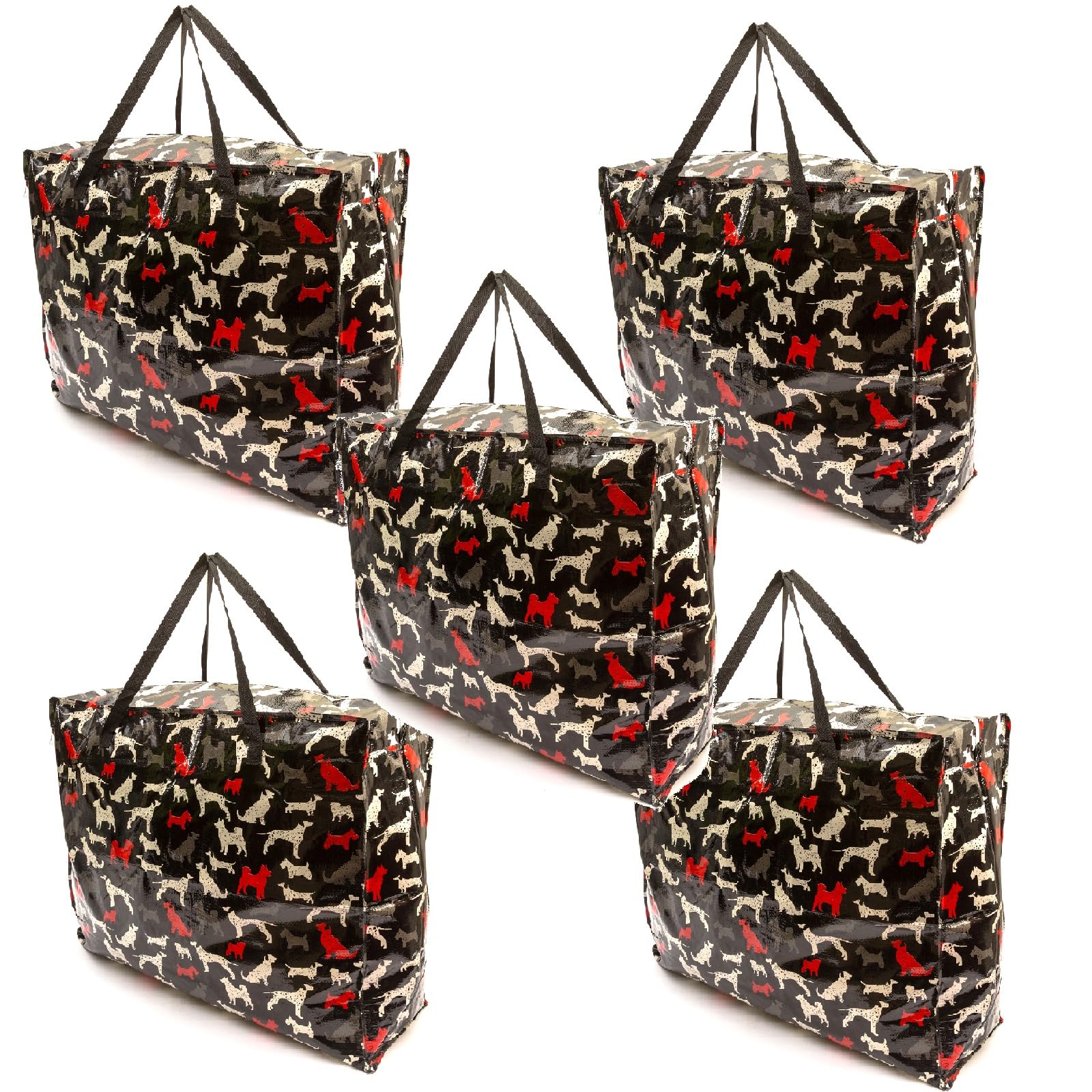 5 PACK Storage Bags Dog Print Animal Design 75x60x25cm Heavy Duty Laundry Bags X-Large With Zip Waterproof Durable Reusable Foldable Strong Clothing Wardrobe Moving House Shopping Toy Decorations