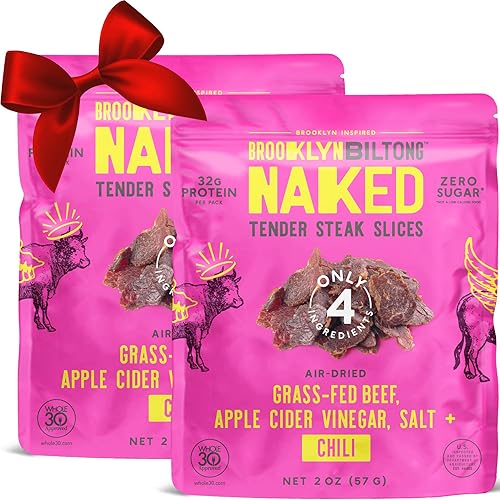 Brooklyn Biltong Bocadillo de carne de res alimentada con pasto secado al aire, carne seca sudafricana (2 onzas, paquete de 2) aprobado por