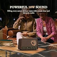 Vista 3 de Radio Bluetooth AM FM de madera vintage con sonido potente de 10 vatios, radio con altavoz Bluetooth retro con esfera suave brillante, control