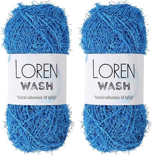 Miniatura 5 de Loren Wash, 2 madejas (paquete de 2) Scrubby Yarn, 100% poliéster, total 17.6 oz (500 g), cada 3.52 oz (100 gr)  92 yardas (278.9 ft), peso del hilo