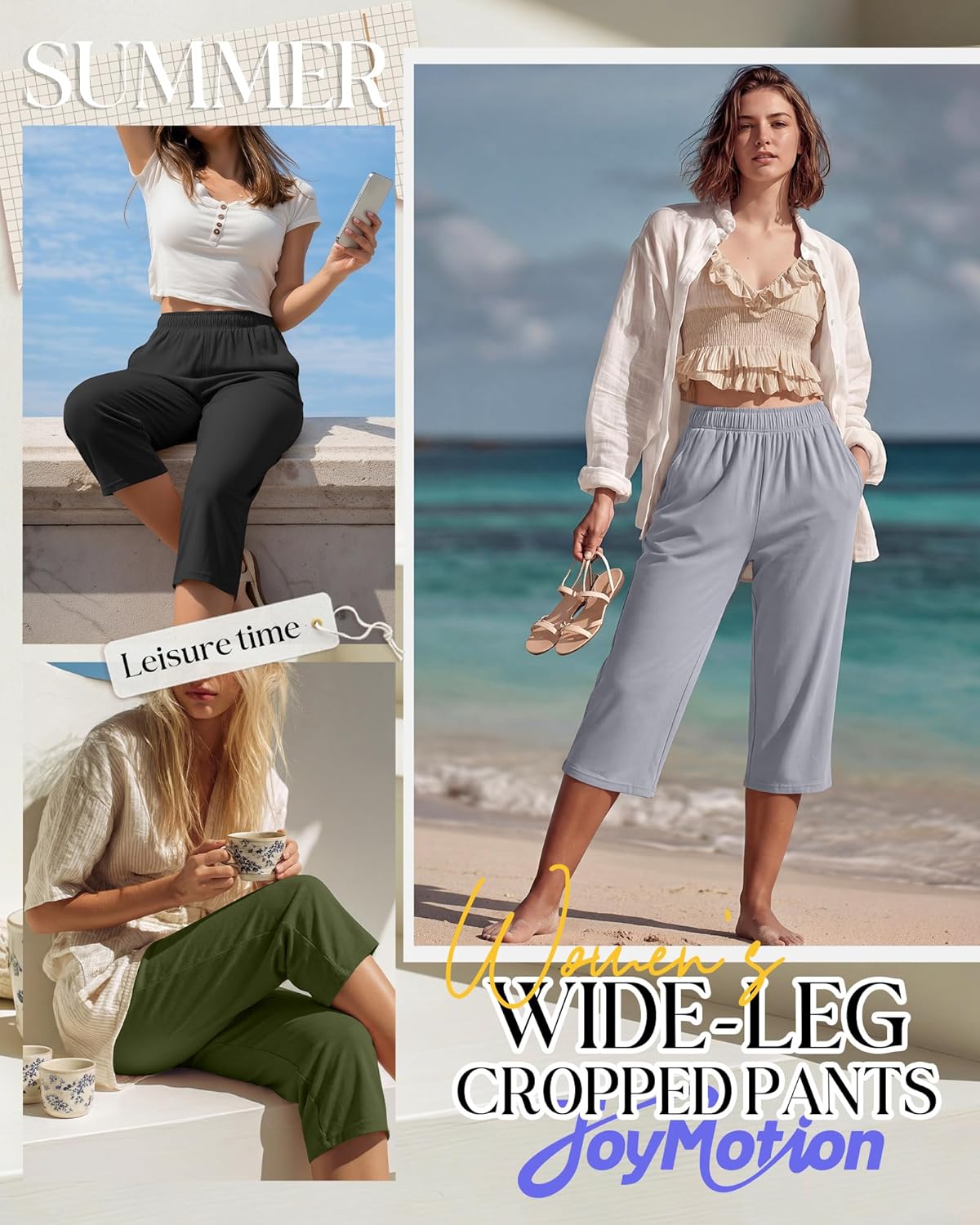 4 Pack Women's Capri Pants Wide Leg Yoga Sweatpants Lounge Loose Fit Cropped Joggers with Pockets