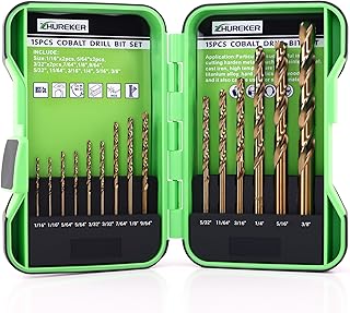 15pcs Cobalt Drill Bit Set, M35 High Speed Steel Twist Jobber Length Kit with Storage Case, Drill Bits for Metal, Stainless Steel, Cast Iron, Plastic and Wood