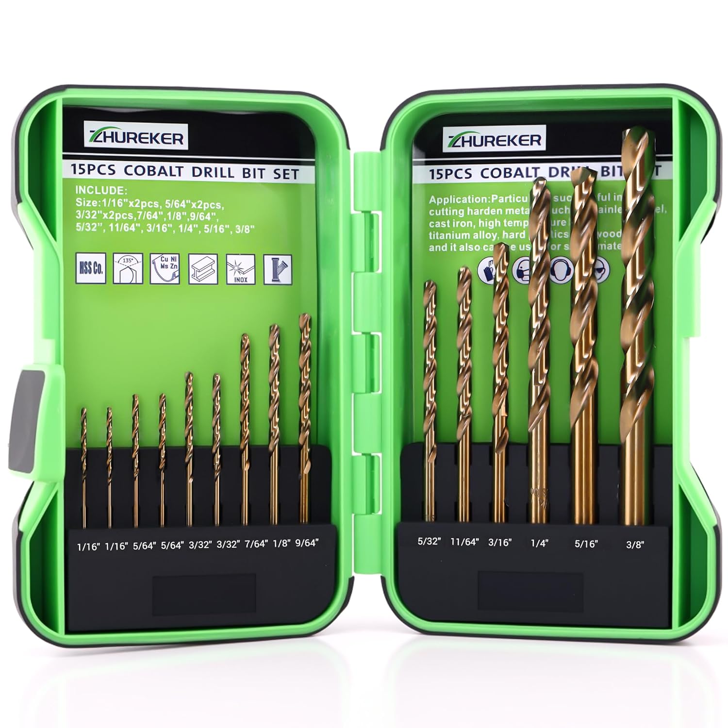 115pcs Cobalt Drill Bit Set, M35 High Speed Steel Twist Jobber Length Kit with Metal Index Storage Case, Drill Bits for Metal, Stainless Steel, Cast Iron, Plastic and Wood