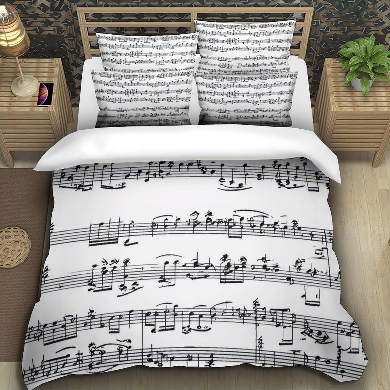 Spartiti di musica classica 3D Stampa Coperta Letto 3pz Microfibra Lavabile Spartito per pianoforte per principianti Coperteletto 2 federe Resistente Adolescenti Adulti Giovani Super king（260x220cm）