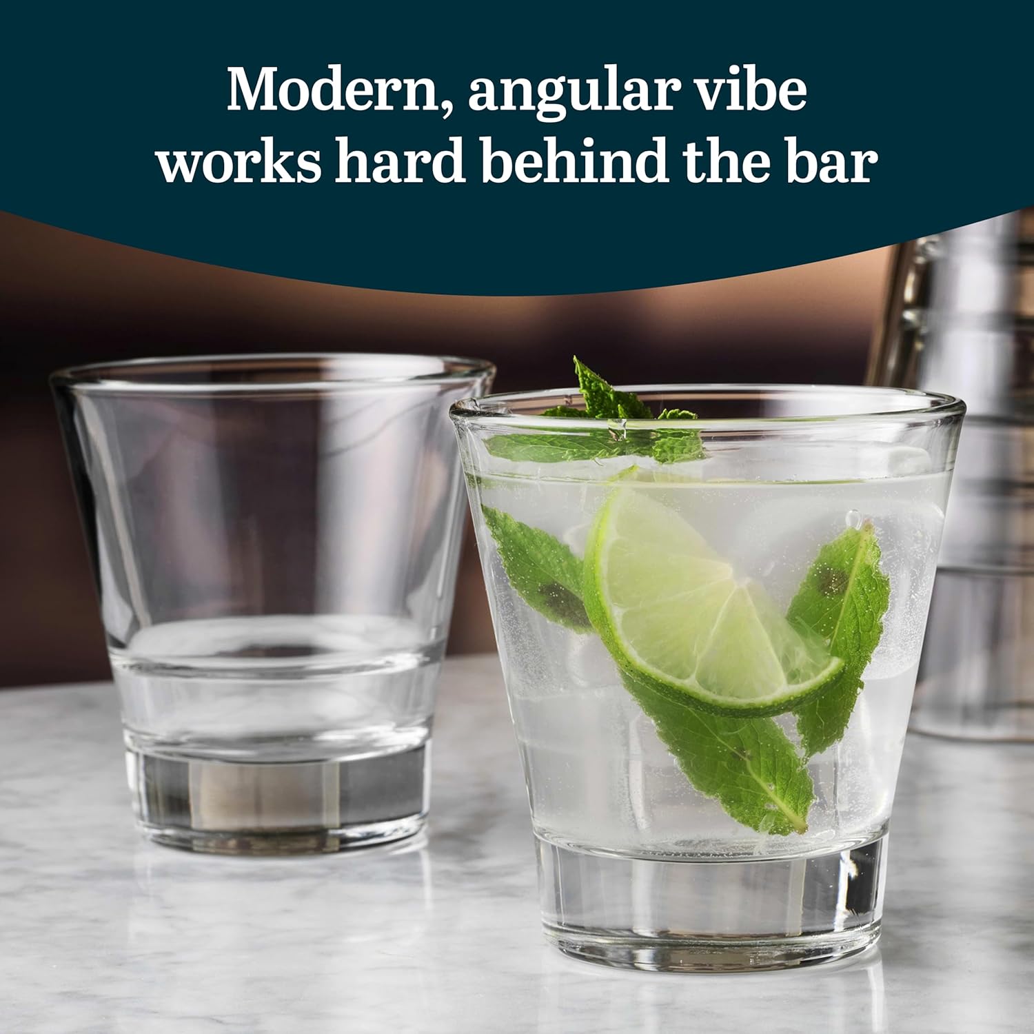 Libbey 15710 Endeavor Stacking DuraTuff Rocks Glass Set, 9 oz, Clear Drinking Glass Set of 12, Modern Stacking Glasses for Cocktails and Fine Liquors