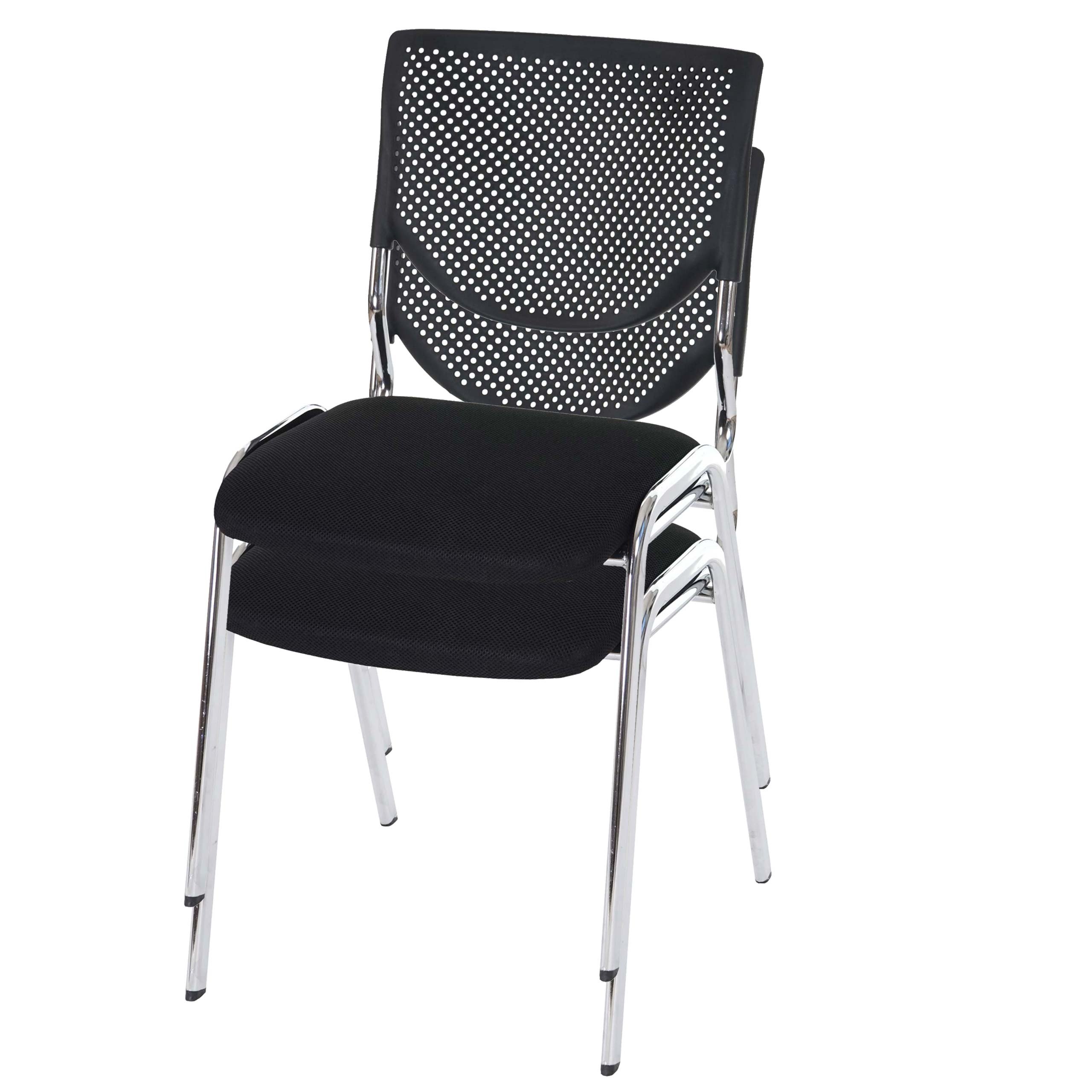 Mendler 2 x Chaise Visiteur T401 empilable Tissu siège Noir Pieds chromés