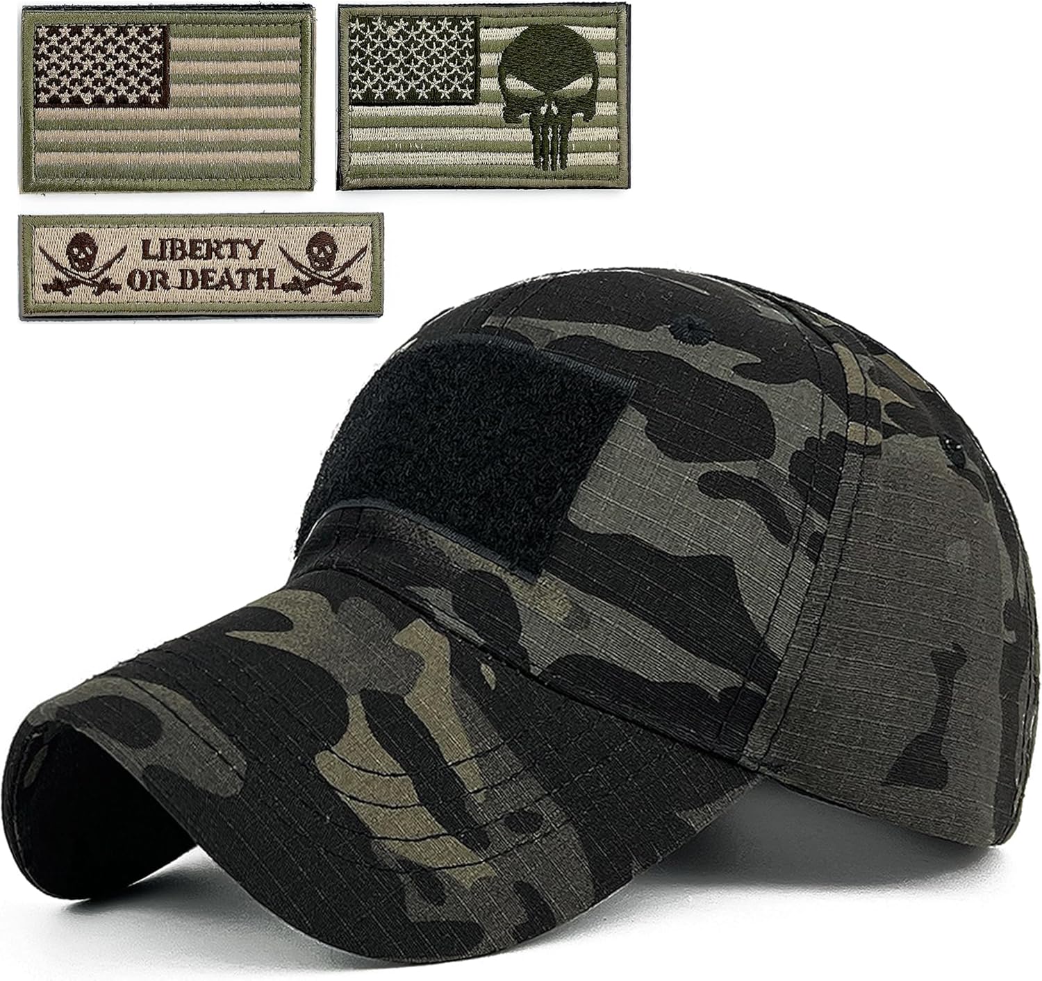 Masktide Tactical Military Mens Camo Baseball Hat with American Flag Skull Patch Patriotic Operator Camouflage Cap for Women