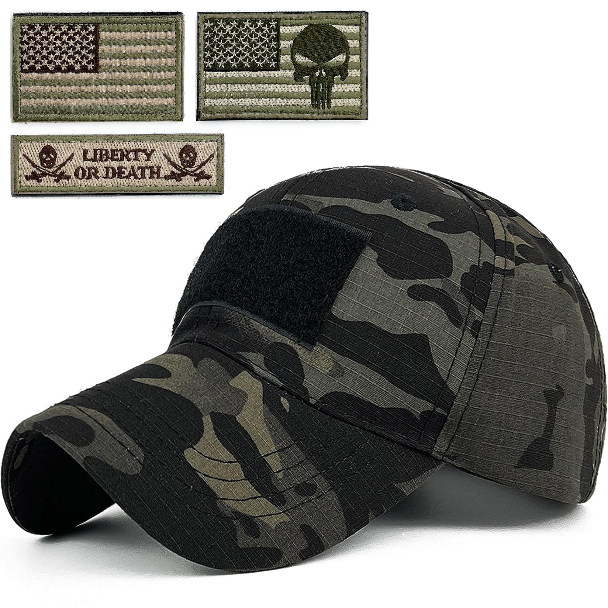 Masktide Tactical Military Mens Camo Baseball Hat with American Flag Skull Patch Patriotic Operator Camouflage Cap for Women