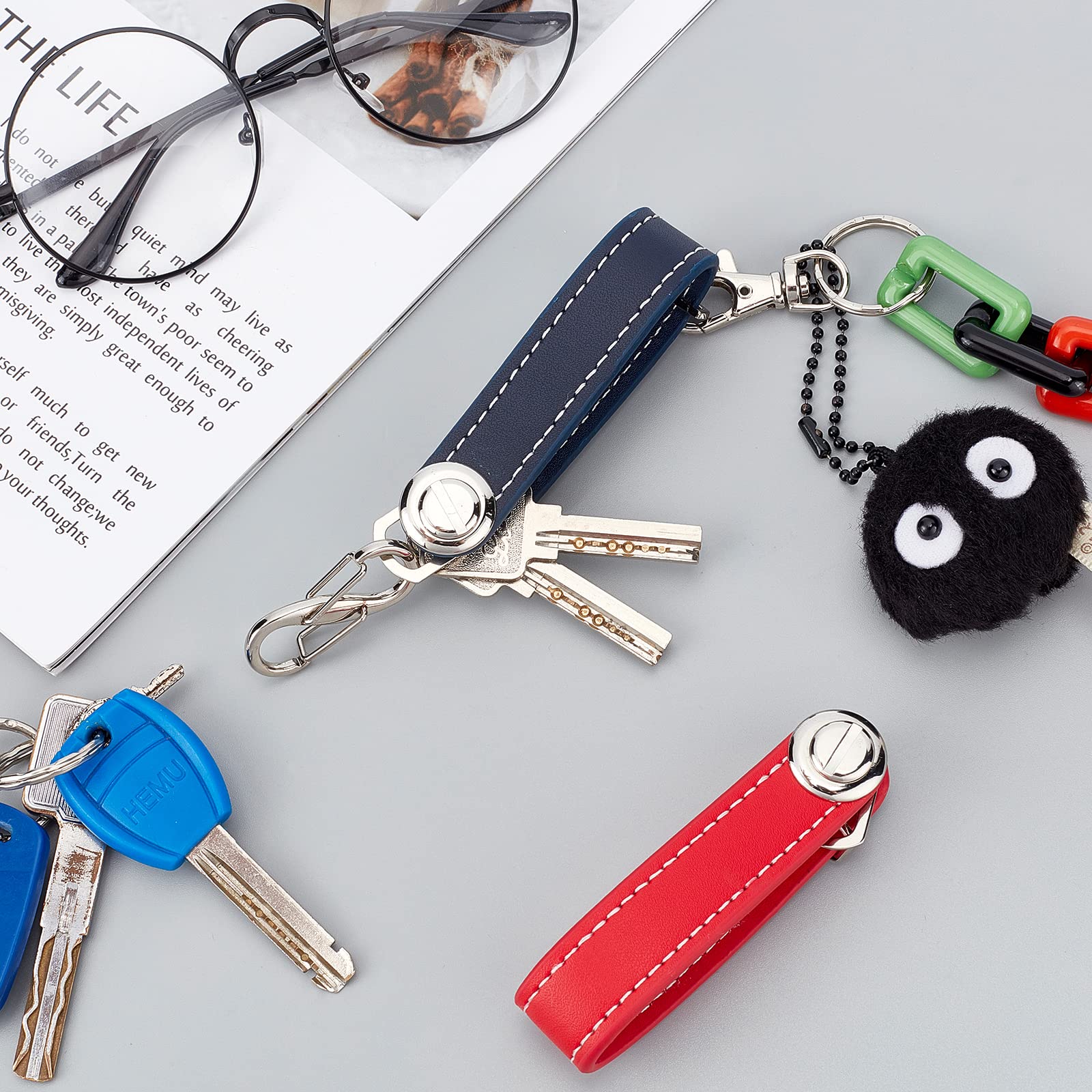 GORGECRAFT 2 STKS lederen sleutelhanger compacte sleutelhouder vouwzak sleutelhouder tot 16 sleutels voor mannen met roestvrijstalen multi-tool (blauw, rood GORGECRAFT 2 STKS lederen sleutelhanger compacte sleutelhouder vouwzak sleutelhouder tot 16 sleutels voor mannen met roestvrijstalen multi-tool (blauw, rood