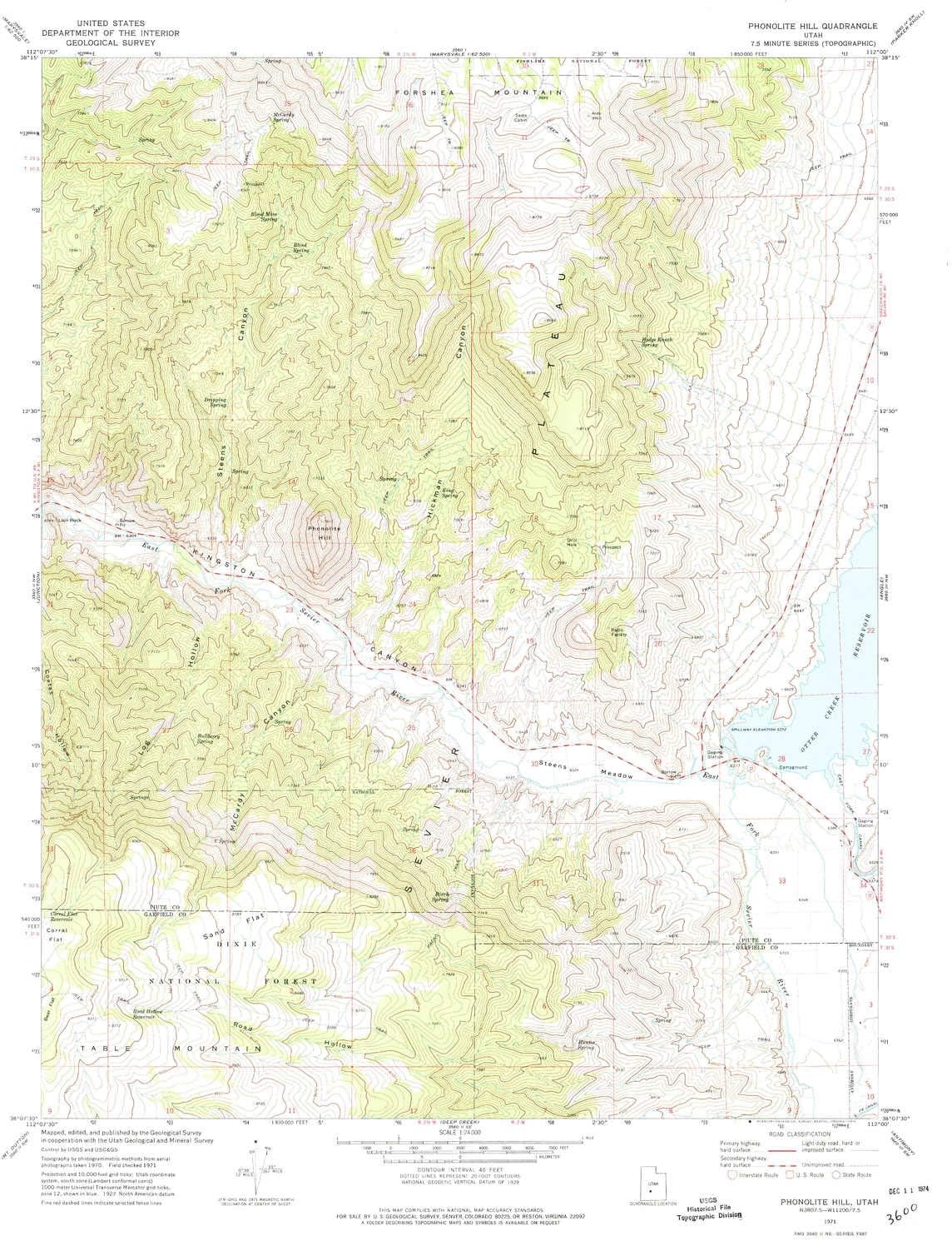 Phonolite Hill UT topo map, 1:24000 Scale, 7.5 X 7.5 Minute, Historical, 1971, Updated 1974, 26.7 x 21.8 in