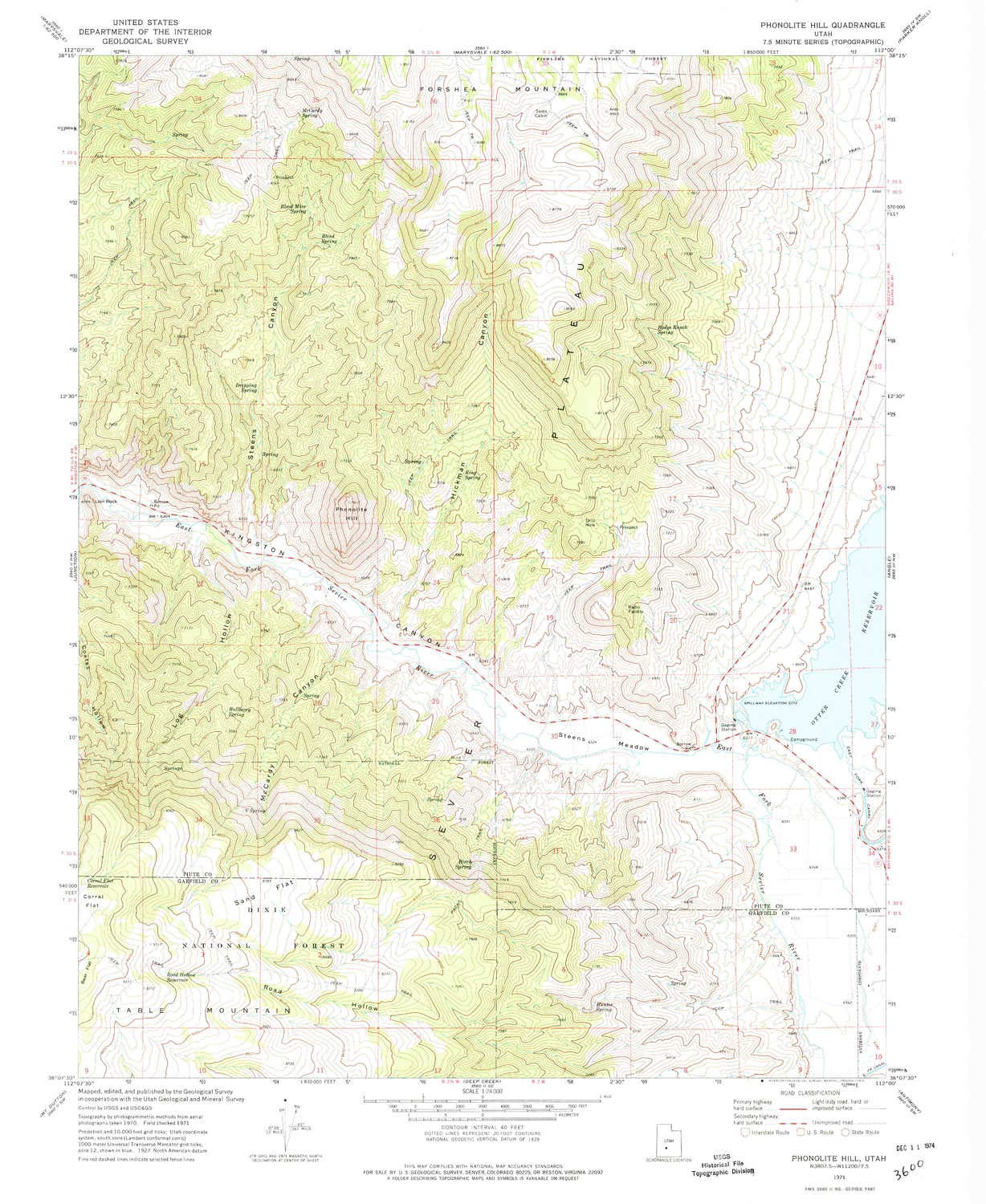 Phonolite Hill UT topo map, 1:24000 Scale, 7.5 X 7.5 Minute, Historical, 1971, Updated 1974, 26.7 x 21.8 in