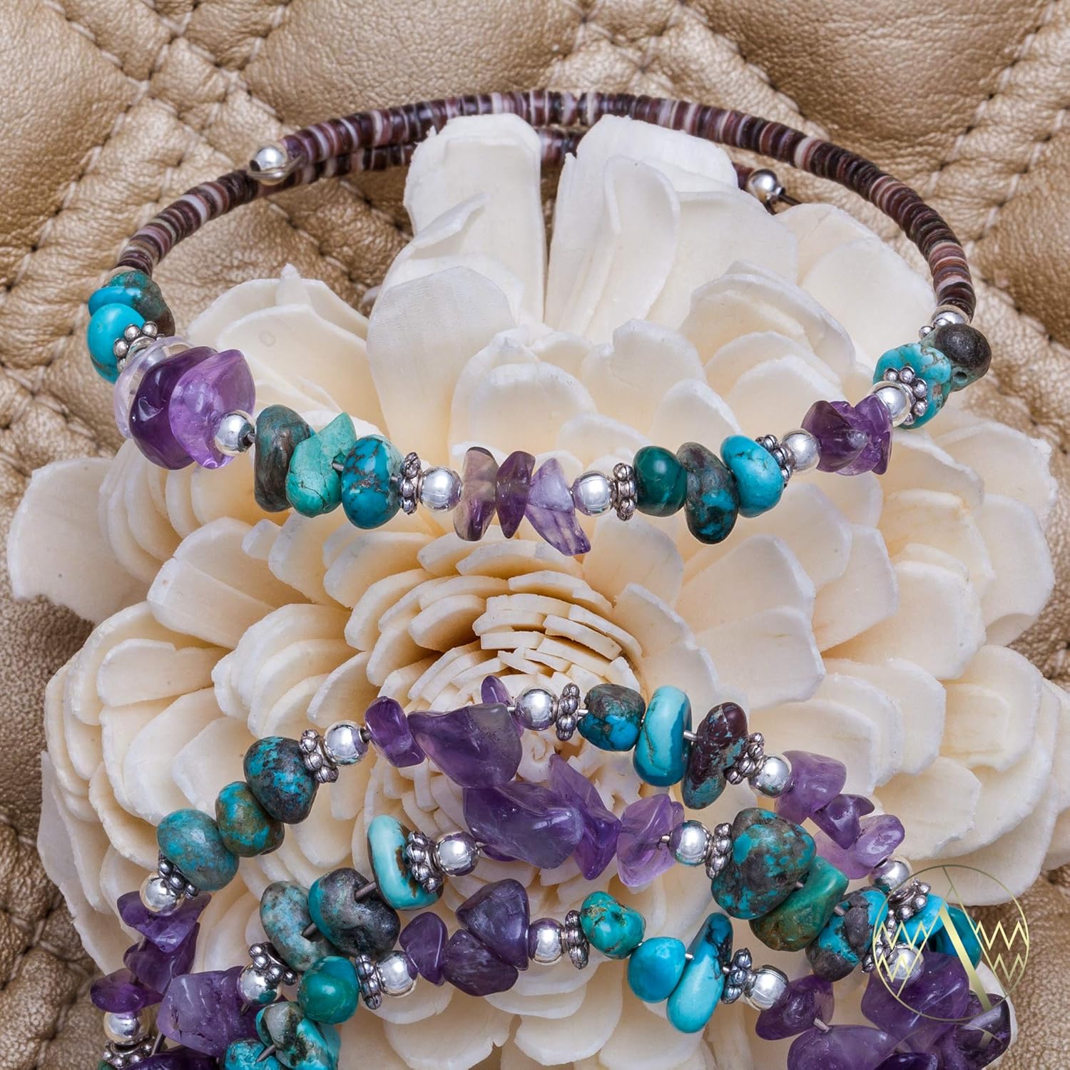$80Tag Certified Navajo Native Turquoise Amethyst Adjustable Wrap Bracelet 12744 Made by Loma Siiva