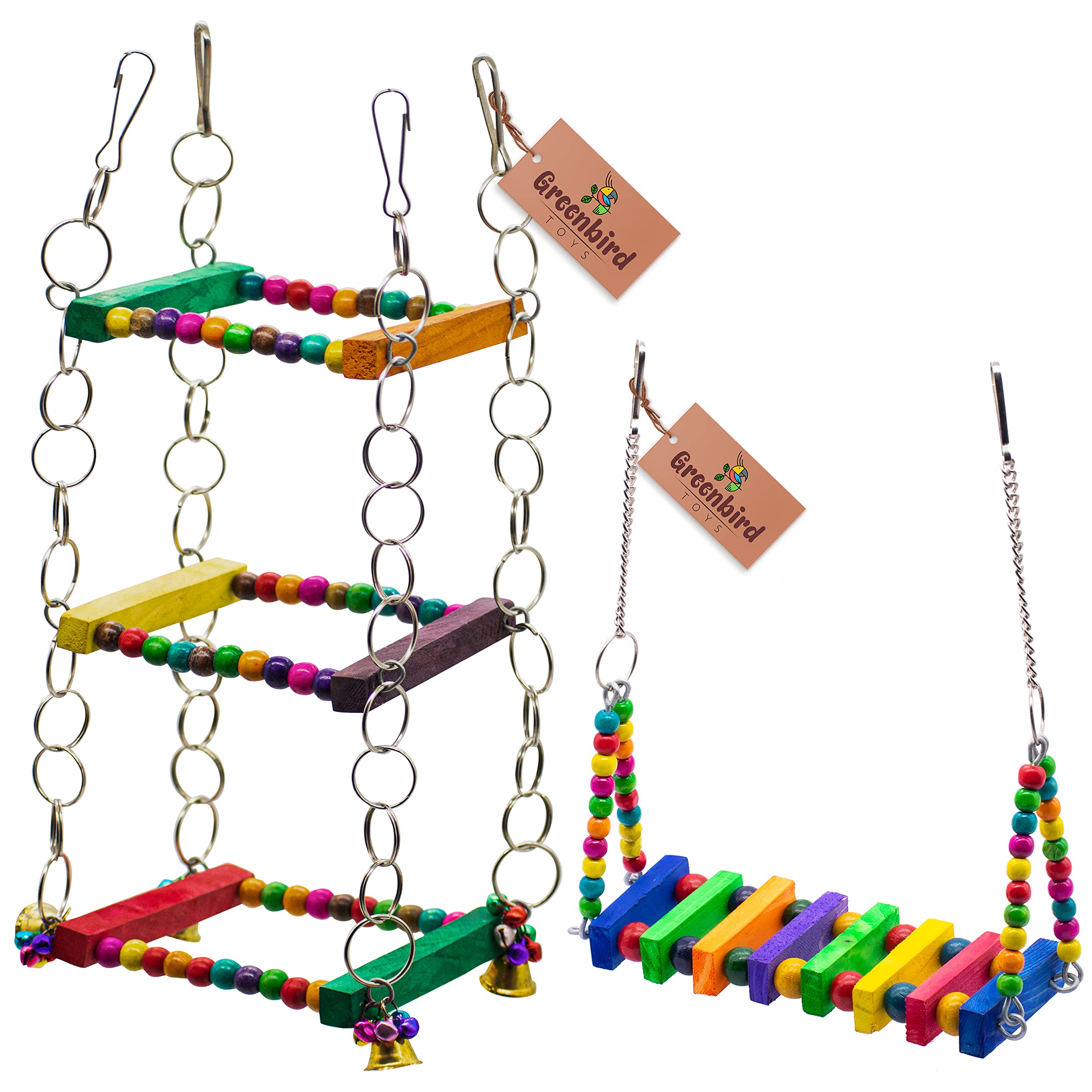 GREENBIRDS TOYS Combo Pack of 1 Wooden Multicolor Swing & 1 Multi-Storey Perch Playful & Interactive Chewable Cage Toy Hanging Training Aid for Love Birds, Budgies Small & Medium Bird & Parrots (B0BSHD32XR) Amazon Price History, Amazon Price Tracker