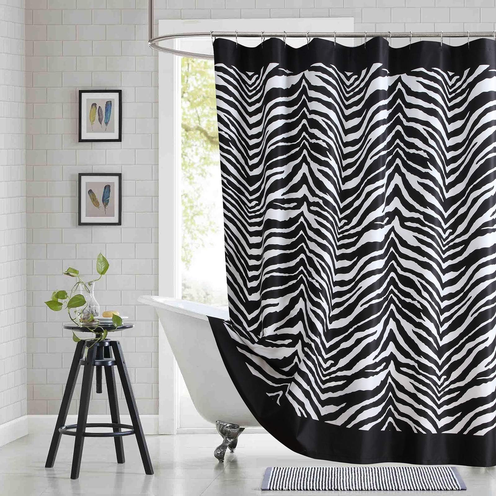 BESTRIPES Giraffe Fabric Shower Curtain (72" W x 72" H, Zebra-Black)