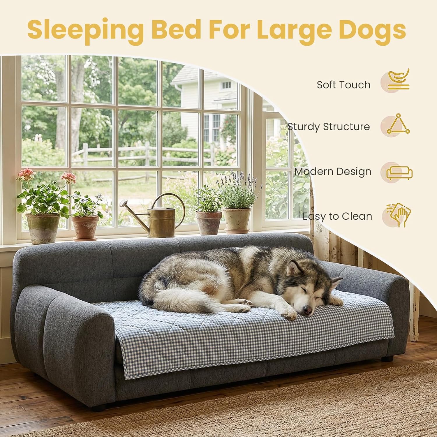 51" XL Dog Bed Couch, Elevated Large Dog Sofa with Backrest and Armrests, Soft Memory Foam Extra Large Pet Bed with Removable Cushion, Durable Linen Pet Couch Furniture, Dark Gray