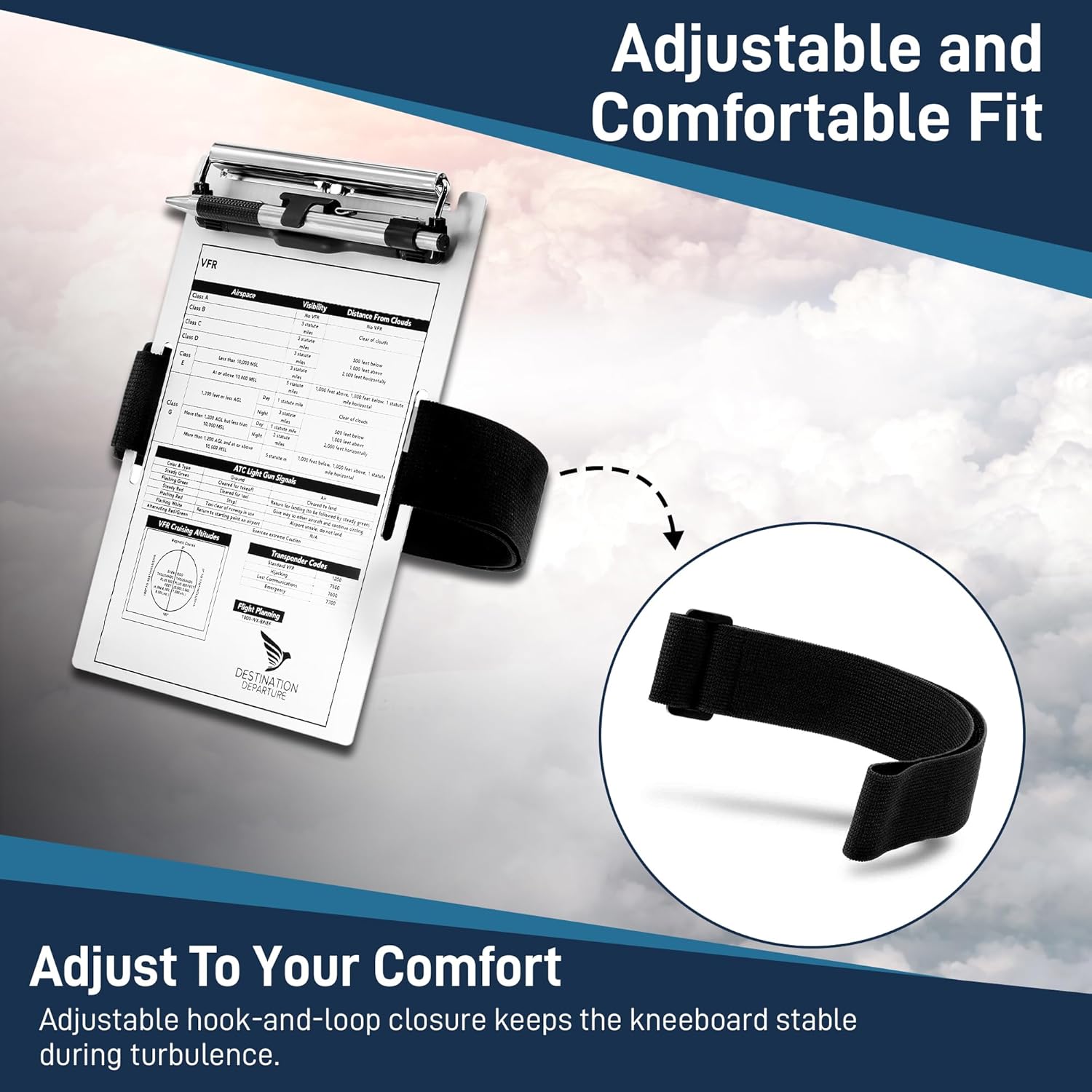 1.5" Universal Replacement Strap for Aviation Kneeboards - Wide Elastic Strap for VFR IFR Knee Board - Pilot Accessories, Aviation Gifts