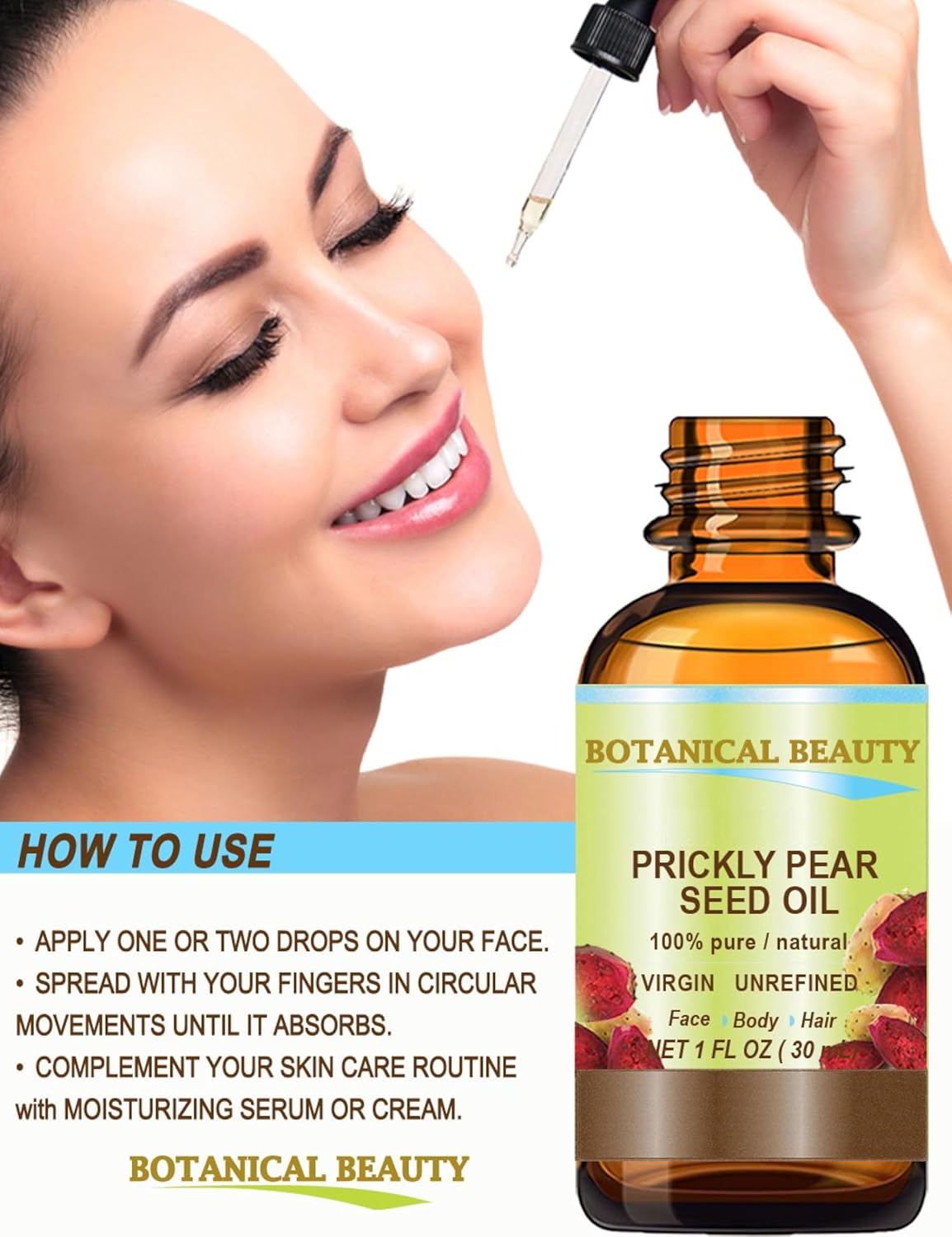 Botanical Beauty PRICKLY PEAR CACTUS SEED OIL 100% Pure Natural Undiluted Virgin Unrefined Cold Pressed Carrier Oil 1 Fl Oz - 30 ml for Face, Skin, Hair, Lip, Nails. Anti-Aging Rich in Vitamin C