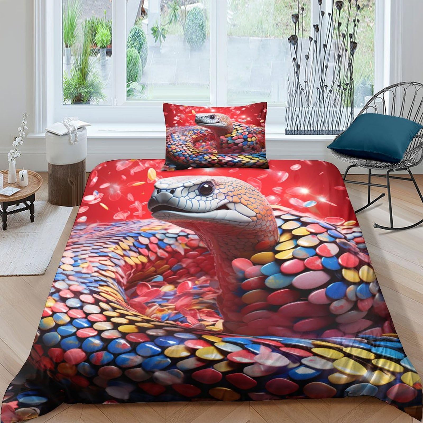 Housse de couette serpent 3D éblouissante pour chambre d'enfant et ado parure 135x200